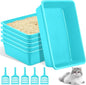 Amyhill 5 Pcs Open Cat Litter Box Kitten Litter Pan with 5 Scooper Medium Plastic Pet Tray Durable Nonstick Kitten Box for Indoor Pets Cats Rabbit Supply Easy to Clean, 14.6x10.6x3.4 Inch (Blue)