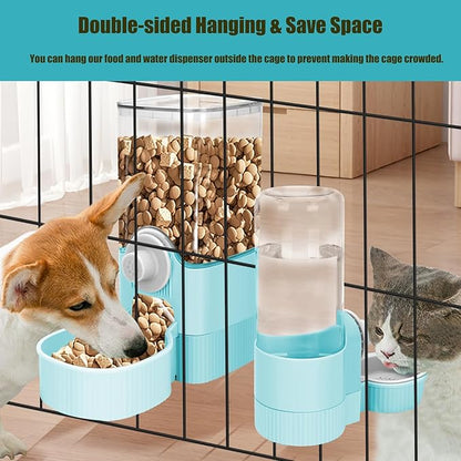 GPY Automatic Hanging Gravity Pet Feeder and Water Dispenser Set ，Automatic Dog Feeder and Dog Water Dispenser for Dogs Cats Pets Animals Large Capacity (Blue Water Feeder&Food Feeder) (Blue)