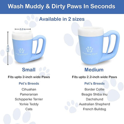 Dog Paw Cleaner for Small & Medium Dogs – Portable Paw Washer Cup with Soft Silicone Brush, Towel & Moisturizing Balm – Gently Cleans Muddy Paws After Walks (Blue, Small)