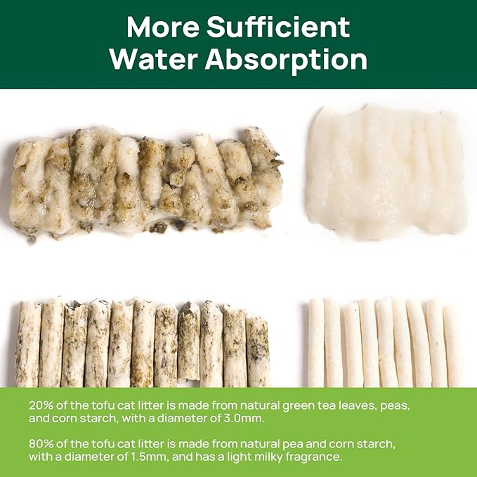 18lbs Tofu Cat Litter Clumping, Flushable, Dust-Free, Low Tracking, Lightweight, Ultra Absorbent and Fast Drying, 100% Natural Pea Husk Kitty Litter Solubility in Water, (9lbs×2bags)
