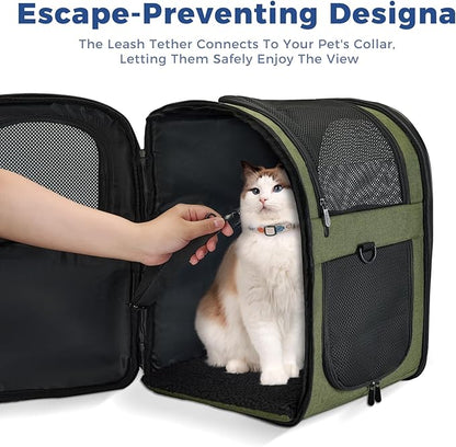 Apollo Walker Dog & Cat Carrier Backpack for 4-15lb Pets - Ventilated Safe Design with Padded Back Support, Breathable Mesh Pet Backpack for Hiking, Travel, Outdoor (Green)