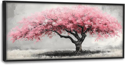Extra Large Framed Pink Tree Wall Art,Abstract Tree of Life Wall Decor,Pink and Grey Pictures for Living Room,Canvas Print Painting Modern Artwork Bedroom Office Bathroom Home Decor 60L x30W