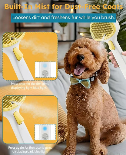 FURGO 3-in-1 Pet Steam Brush for Dogs & Cats – Reduces Static, Replaceable Heads, One-Touch Hair Ejection, Dog Spray Brush for Shedding Control(Long&Short)