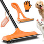 3 in 1 Carpet rake Kit for Pet Hair Removal Tool - Reusable Pet Hair Remover broom w 58"Adjustable Long Handle, Dog & Cat Carpet Scraper, Pet Hair Remover for Rugs, Mats, Couch, Curtains(Orange)