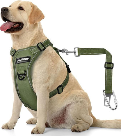 Dog Seat Belt Harness for Car, Dog Car Harness Adjustable Mesh Breathable & Dogs Seatbelt Safety Tether with Elastic Bungee for Small Medium Large Pets(Army Green, L)