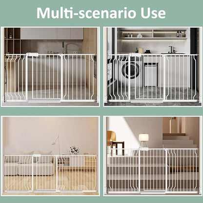 57.5"-62" Extra Wide Auto Closing Baby Safety Gate for Stairs & Doorways, Pressure Mounted No Drill Pet Gate with Walk-Through Door - Heavy Duty Childproof Gate for Toddlers, Kids, Dogs (White)