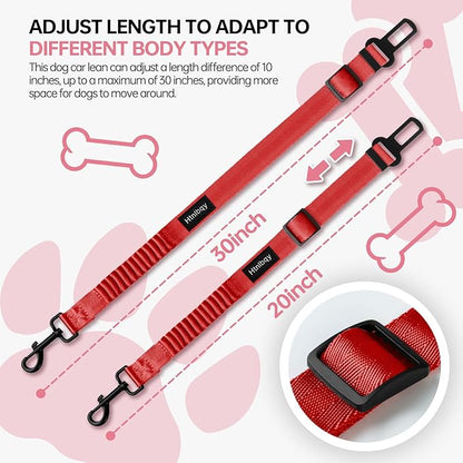 3 Pack Thickened Dog Seat Belt Adjustable Dog Car Seatbelts for Vehicle Nylon Pet Safety Seat Belt with Elastic Bungee Buffer Durable Car Harness for Dogs,Red