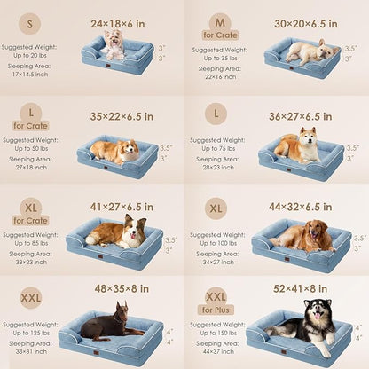 EHEYCIGA Orthopedic Dog Beds for Large Dogs, Waterproof Memory Foam Large Dog Bed with Sides, Non-Slip Bottom and Egg-Crate Foam Pet Couch Bed with Washable Removable Cover, Washed Blue