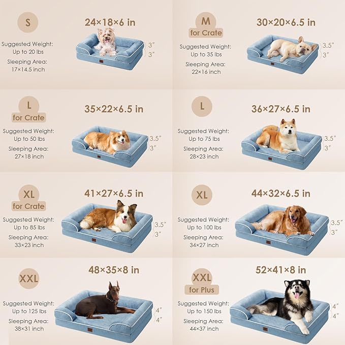 EHEYCIGA Orthopedic Dog Beds for Large Dogs, Waterproof Memory Foam Large Pet Bed with Sides, Non-Slip Bottom and Egg-Crate Foam Dog Couch Bed with Washable Removable Cover, Washed Blue