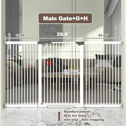 41" Extra Tall and Wide Baby Gate, 72.3-74" Wide Pet Cat Gate for Doorway, Extra Wide Pressure Mounted Child Door with Expansion Kit, Metal Safe Gate, Tall Dog Gate, White