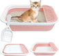 Fhiny Cat Litter Box Portable Shallow Litter Box 17.7"x13.4"x4.9" Foldable Cat Toilet with Scoop Open Kitty Potty Pan with Litter Drop Pedal Easy to Clean Travel Kitten Toilet(Pink)