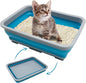 Fhiny Open Cat Litter Box, Kitten Potty Pan Semi-Enclosed Foldable Waterproof Travel Toilet Low Entrance for Indoor Cats Small Pet Kitty Rabbit Supplies Easy to Clean and Assemble
