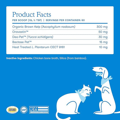 Fera Pets Cat & Dog Dental Support Powder - Supports Fresh Breath - Promotes Healthy Teeth and Gums - Targets Tartar Build-Up - Includes Kelp, Enzymes & Postbiotics - 60 Scoops