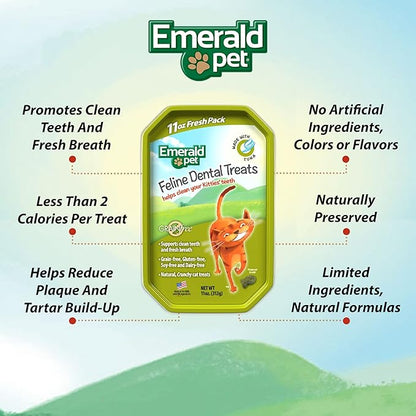 Feline Dental Treats — Tasty and Crunchy Cat Dental Treats Grain Free — Natural Dental Treats to Clean Cat Teeth, Freshen Cat Breath, and Reduce Plaque and Tartar Buildup — Tuna Treats, 11 oz