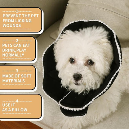 Adjustable Small Dog Cone,Soft Cat Recovery Cone Collar,Cute Cat Surgery Collar for Kitten,Puppy,Black,Medium