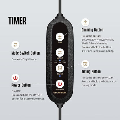 GLOWRIUM Aquarium Light, LED Freshwater Fish Tank Light with Timer, Full Spectrum Planted Aquarium Grow Lights with Daylight/Moonlight Mode, Brightness Adjustable, Auto On/Off (24-29 in)