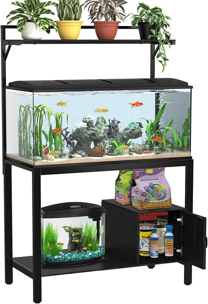 GDLF 40-50 Gallon Fish Tank Stand with Plant Shelf Metal Aquarium Stand with Cubby Storage 36.6" x 18.5" Tabletop fits Aquarium,Turtle Tank,or Reptile Terrariums