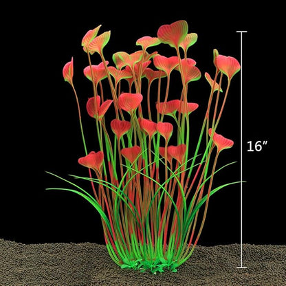 ALEGI Fish Tank Decorations Plastic Plants Large,Aquarium Artificial Plants Decoration Ornament Safe for All Fish-16 inch 2Pcs (Pink 2 pcs)