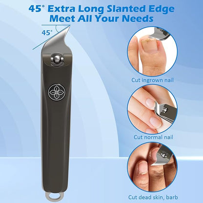 GLAMFIELDS 3pcs Nail Clippers Set, Black Stainless Steel Slanted Edge Nail Clipper & Fingernail & Thick Toenail Trimmer for Men and Women