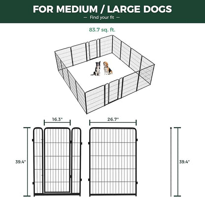 FXW Homeplus Unleashed Indoor Dog Playpen - Stress-Free and Safe Play, Heavy Duty 40 Inch 16 Wire Panels Dog Pen for Medium and Large Dogs, Black│Patented