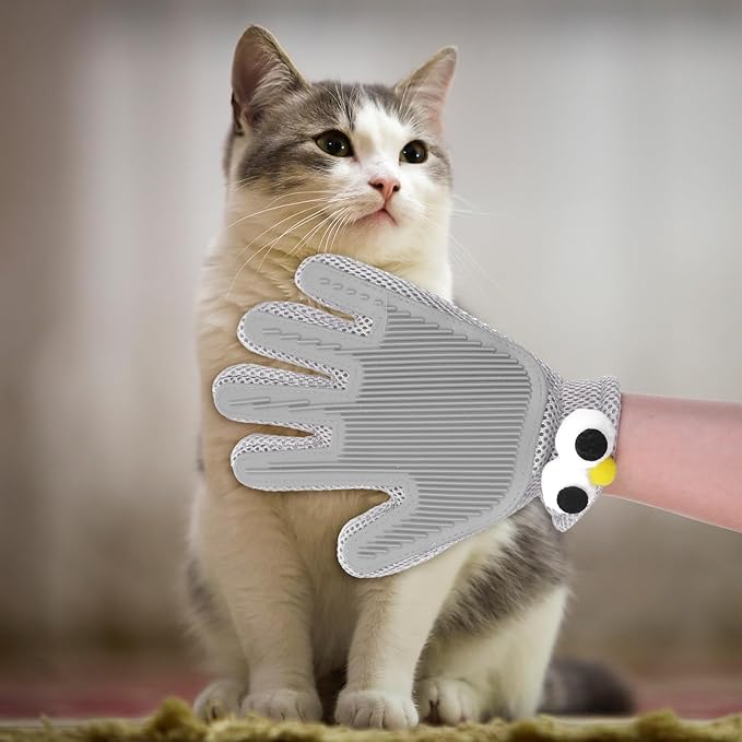 2 in 1 Pet Grooming Glove for Cats & Dogs, Efficient Deshedding Brush Pet Long Short Fur Removal Glove, Gentle Massaging Puppy Kitten Bathing Grooming Brush Tool, Easy Clean Floating Hair Mitt