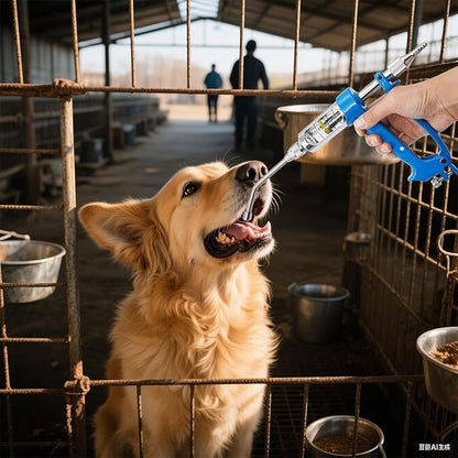 50ML Veterinary Metal Feeding Gun, Continuous Drench Gun Dosing Device Veterinary Adjustable Medicine Dispenser Husbandry Autonomous Feeding Tool, for Pig Cow, Sheep, Horse (Blue, 50ML+Kettle)
