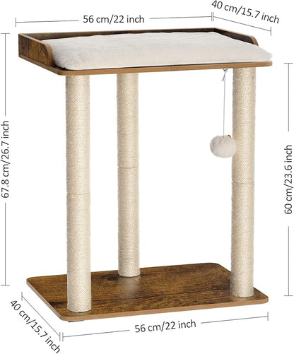 FourFurPets 26.7in Large Cat Tree Tower Condo, Cat Scratch Posts for Indoor Cats, Big Plate, Three 23.6in Full Sisal Scratching Posts, Rustic Brown