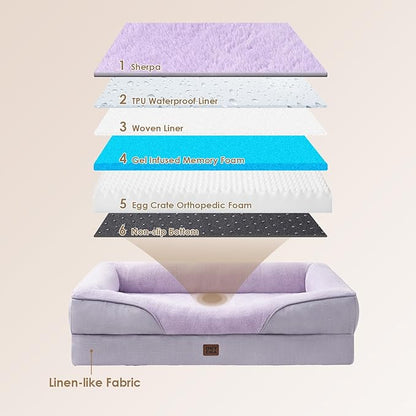 EHEYCIGA Memory Foam Dog Bed for Large Sized, Orthopedic Dog Sofa with Sides and Waterproof Liner, Washable Bolster Pet Couch with Removable Cover, 41x27x7.5 Inch, Purple