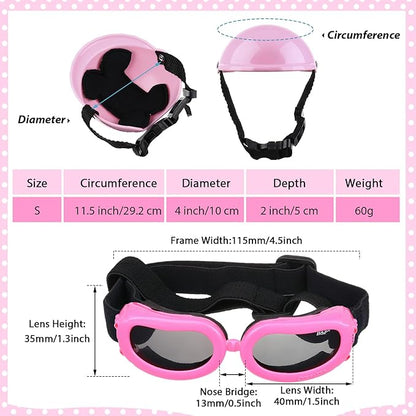 Frienda Dog Helmet and Goggles, UV Protection Doggy Sunglasses and 4 Inch Padded Puppy Motorcycle Helmet Adorable Dog Goggles with Adjustable Belt for Small Dogs Puppy Riding(Pink,S)