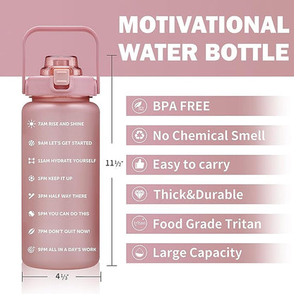 64oz,100oz,128oz Large Motivational Water Bottle with Time Marker, Leakproof & BPA Free Half Gallon Big Water Bottle with Straw Handle Tritan Frosted Water Jug for Gym,Fitness,Outdoor Sports