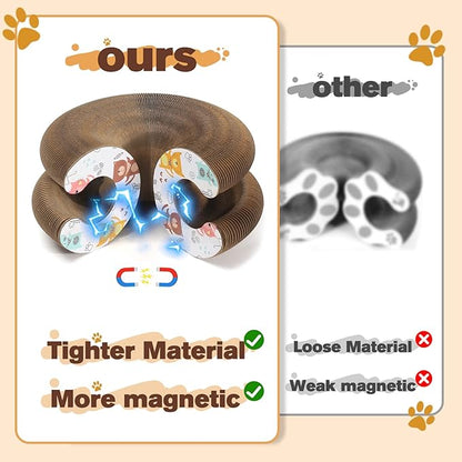 2 PCS Magic Organ Cat Scratcher Board with 6 Balls, Foldable Recyclable Accordion Cats Toy with Ball and Track Adventure, Cat Scratching Pad, Retractable Reversible Furniture Protector(Brown)