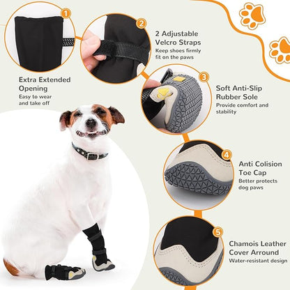 Dog Shoes for Large Small Medium Dogs, Dog Snow Boots Winter, Dog Booties and Paw Protectors to Prevent Licking, Anti-Slip Dog Shoes with Reflective for Hot Pavement,Hardwood Floors, Hiking (Size 7)