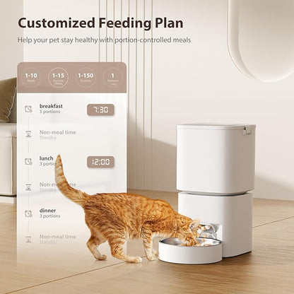 5L/21 Cups Automatic Cat Feeder, Timed Automatic Pet Feeders, Cat Dry Food Dispenser Dual Power, 10 Meals Programmable 1-15 Portion Control Cats Feeder, Pet Food Dispenser for Cats & Puppy(Not WiFi)