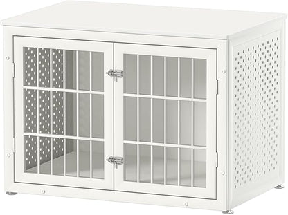 38" Heavy Duty Dog Crate Furniture for Large and Medium Dogs,Wooden Metal Kennel for High Anxiety Dogs, Chew Proof Pet Cage Indoor, Decorative Dog Kennel End Table, White