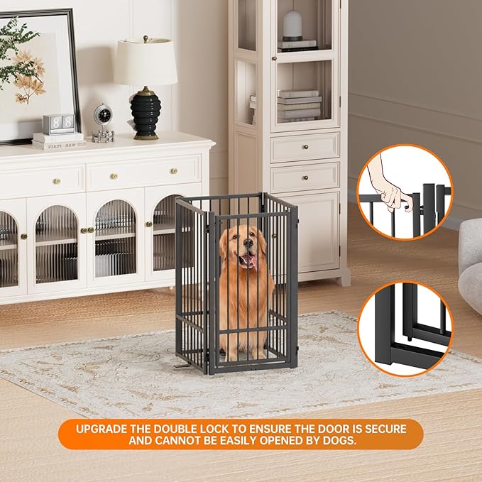 Full Metal Freestanding Dog Gate with Door, 36''Height Foldable Pet Dog Fence for Indoor & Outdoor, 4 Panels Extra Wide Free Standing TallDog Gates for Doorways,House,Stairs,Porch,Deck,Yard