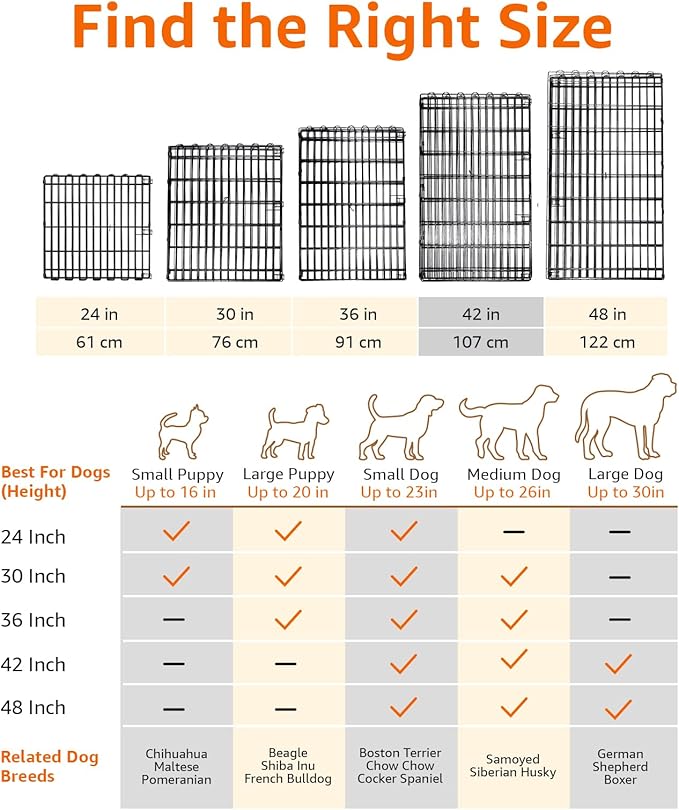 Amazon Basics Foldable Octagonal Metal Exercise Dog Playpen - Indoor/Outdoor, No Door, Large (8 Panels, 24 x 42), Easy to assemble, store, and customize, 42" - Large, Black