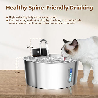 Dog Water Fountain Stainless Steel: 7L/236oz Cordless Large Dog Water Bowl Dispenser Automatic Cat Pet Water Fountain Indoor with Deeper Drinking Area, Multi-Pet Water Fountain with Ultra-Quiet Pump