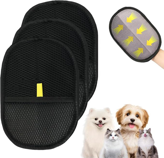 3 Pcs Pet Hair Removal Glove, Electrostatic Pet Hair Removal Gloves, Reusable Cat and Dog Hair Remover, for Couch, Carpet, Furniture, Car, Bedding, Cat Grooming Gloves