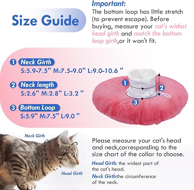 Adjustable Cat Recovery Cone, Comfortable & Lightweight Elizabethan Collar to Stop Licking or Scratching, Suitable for Skin Disease & Wounds Protection After Surgery, Pink Medium