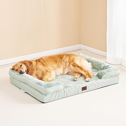 EHEYCIGA Orthopedic Dog Beds for Extra Large Dogs, Waterproof Memory Foam XXL Dog Bed with Sides, Non-Slip Bottom and Egg-Crate Foam Big Pet Couch Bed with Washable Removable Cover, Sage Green