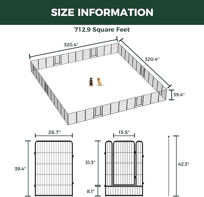 FXW Rollick Unleashed Dog Playpen for Indoor, Yard, RV Camping, 40 inch 48 Panels for Medium and Large Dogs, Black│Patented