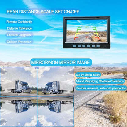 AHD 1080P 7" Reverse Rear View Backup Dual Twin Lens Camera System, Point Each Lens in a Different Direction, IR, Waterproof, 10G Vibration-Proof for Tractor/Truck/Camper/Caravan/Skid Steer/Harvester