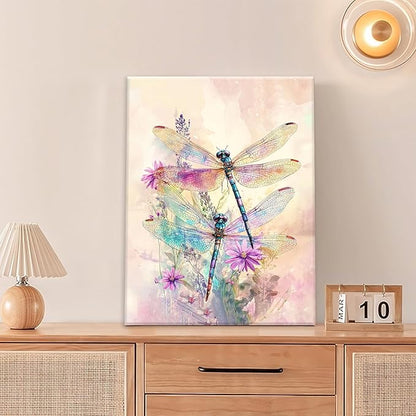 Dragonfly Bathroom Pictures Wall Art, Floral Bathroom Wall Decor, Framed Painting Canvas Artwork for Bedroom Living Room Decorations 20"L x 16"W