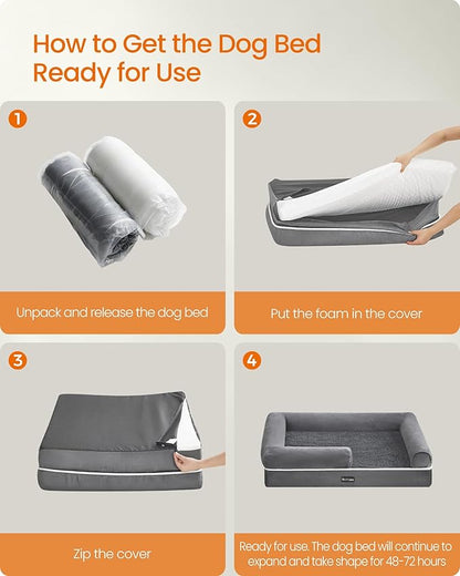 Feandrea Dog Bed, Orthopedic Large Waterproof Bed, Removable Washable Cover Dog Sofa with Non-Slip Bottom, Raised Edges, 42 x 32 x 8 Inches, Light Gray UPGW077G02V1