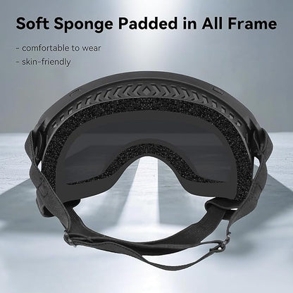 Dog Sunglasses UV Protection Clear Dog Goggles Windproof Glasses with Elastic Straps for Medium-Large Breed, Black Frame + Silver Lens