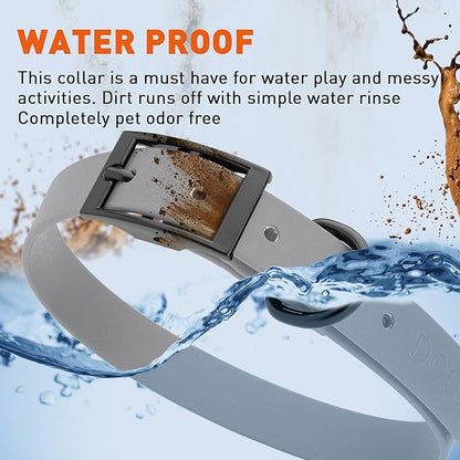 Dogline Biothane Waterproof Dog Collar Strong Coated Nylon Webbing with Black Hardware Odor- Proof for Easy Care Easy to Clean High Performance Fits Small Medium or Large Dogs, Battleship Gray