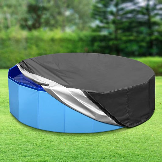 63 inch Foldable Dog Pet Bath Pool Cover, Portable Round Collapsible Pool Cover with Oxford Cloth Material and Drawstring Design for Dog Pet Pool, Waterproof and Dustproof (Black)