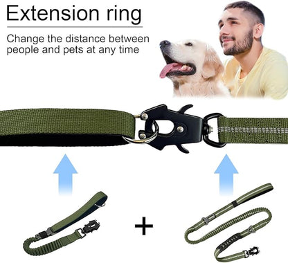 20” Strong Short Leash for Dog, Heavy Duty Bungee Dogs Leash with Padded Handle Car Seatbelt, Dog Training Leashs for Large or Medium Dogs - Can be Used with Other leashes (Army Green)