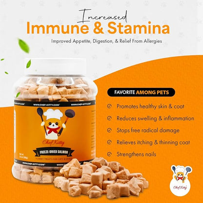 Freeze-Dried Salmon Treats for Cats & Dogs – 100% Wild Caught, Single Ingredient, High-Protein, Healthy Snack – No Additives or Preservatives – 5.3oz - Inspected & Tested in USA