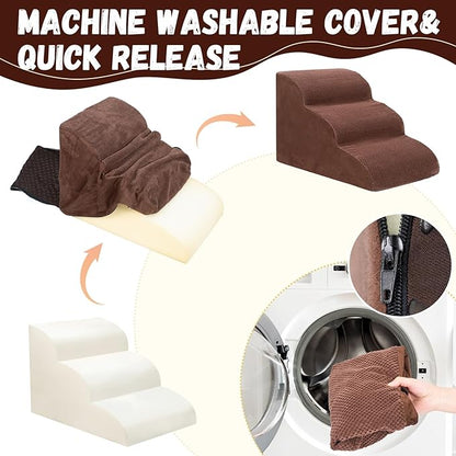 Dog Stairs for Small Dogs - High Density Foam Pet Steps, Extra Wide Dog Ramp with Non-Slip Bottom for High Beds, Couch and Sofa, Best for Dogs Injured, Older Doggy Cats